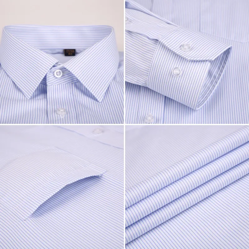 Men Dress Shirt Long Sleeve Solid Plus Size Regular Fit Stripe White Blue