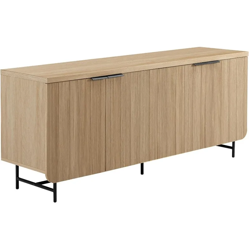 

Modern Scandinavian Fluted Door Kitchen Storage Sideboard Buffet Cabinet Console, 69 Inch