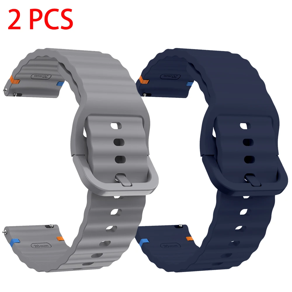 Wave Design Silicone Sport Watch Strap, 2-Pack