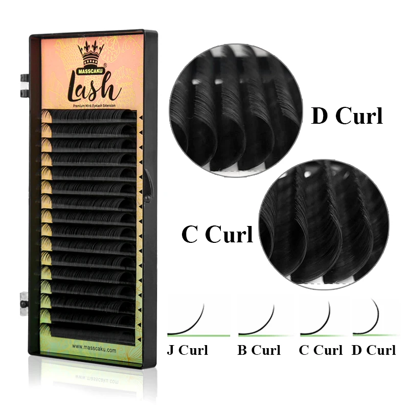 MASSCAKU Classic 16 Lines Faux Mink Lashes C/CC/D/DD Curl Natural Soft Individual False Eyelash Extension Makeup Tools