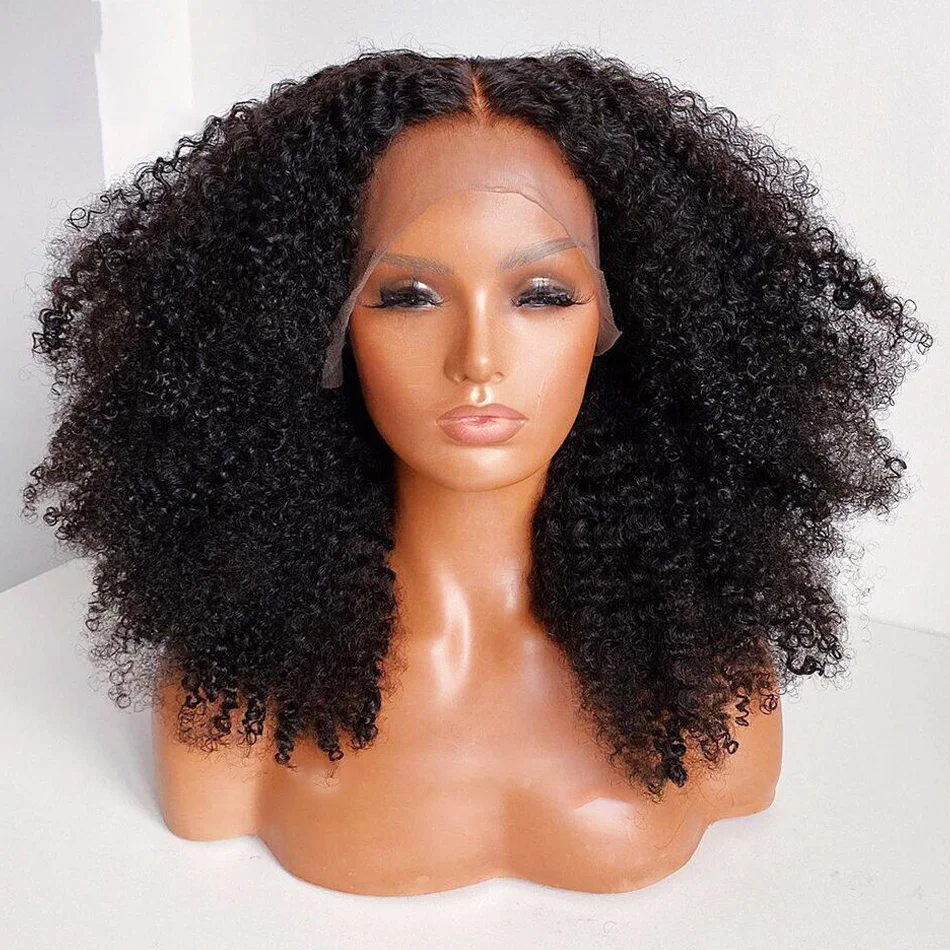 

PrePlucked Glueless Soft 180 Density Deep Kinky Curly 26“Long Natural Black Lace Front Wigs For African Women Babyhair Daily