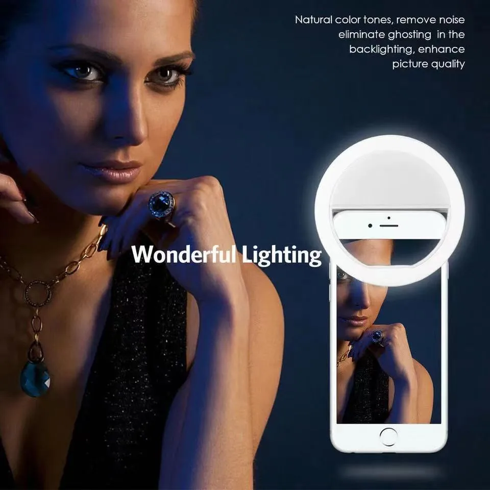 Selfie Ring Light USB Rechargeable Portable Circle Clip-on Led Selfie Fill Light for iPhone Android Smart Phone Girl Makes up