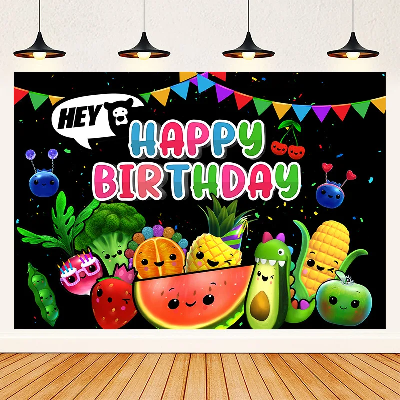 Hey Bear Sensory Fruit Backdrop Kids Birthday Party Fruit Photo Banner Decoration