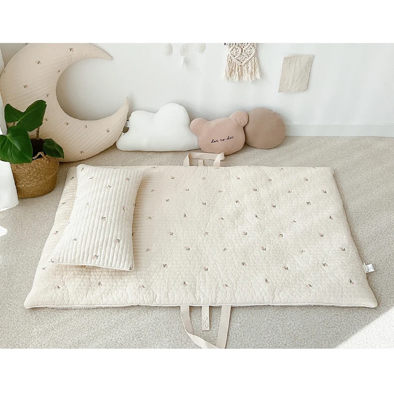 Cotton Thick Baby Crib Cot Mattress Pad for Kindergarten Travel Portable Bed Bear Embroidered Newborn Mattres Protector Play Mat