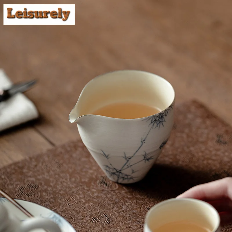 160ml Antique Powder Drawn White Tea Pitcher Hand-painted Ink Bamboo Cha Hai Justice Cup Oolong Tea Divide Tea Items Accessories