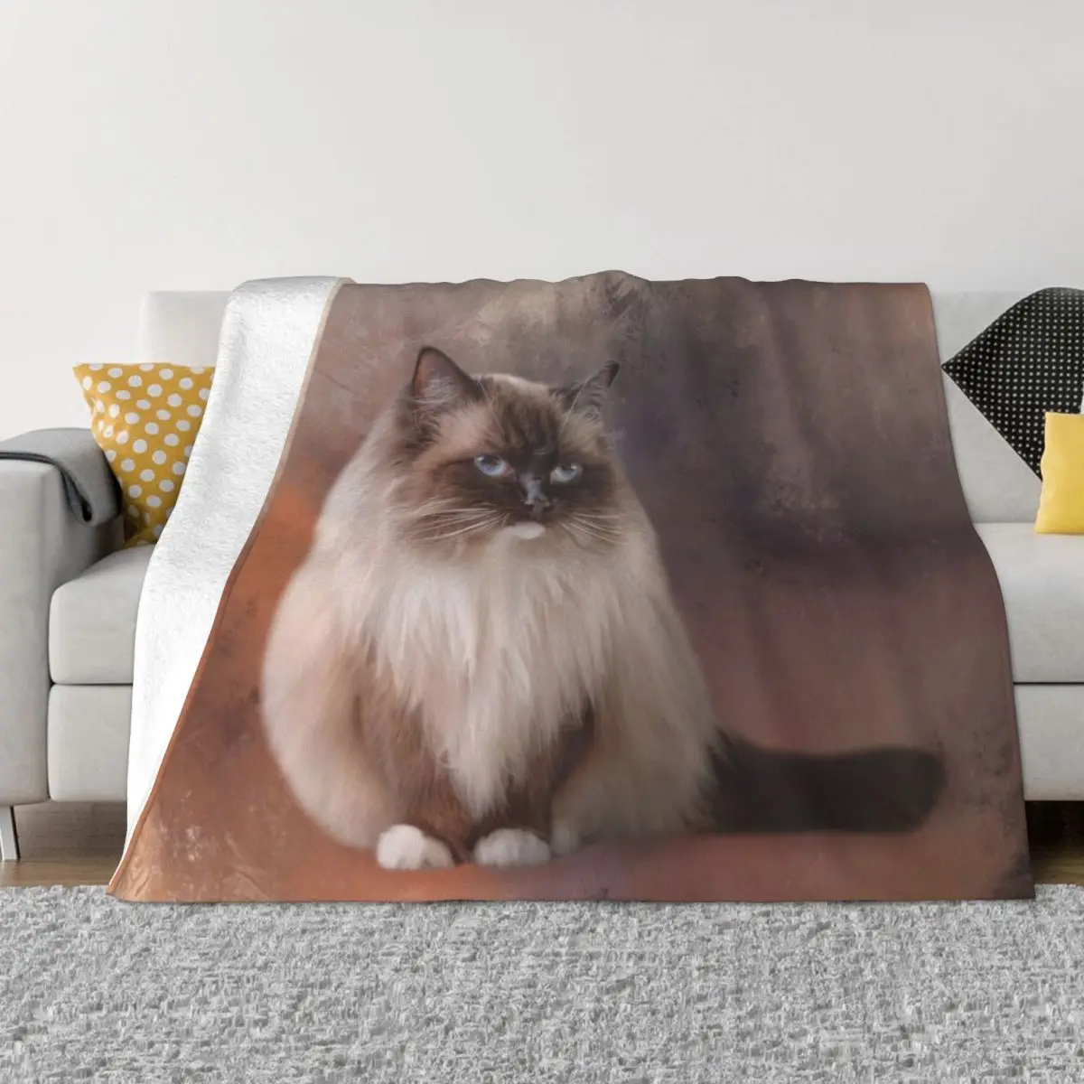 

Chocolate Point Ragdoll Cat 01 Throw Blanket Fluffy Shaggy Cute Blankets