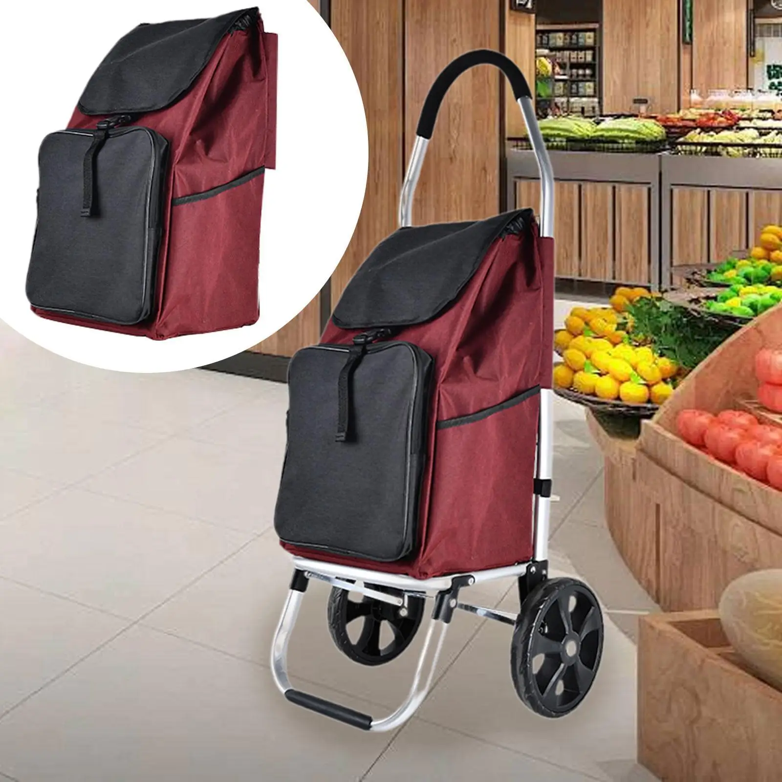 Folding Trolley Cart Storage Bag Replacement Waterproof for Shopping Grocery Accessory Lightweight Wear Resistant 51x33x22cm