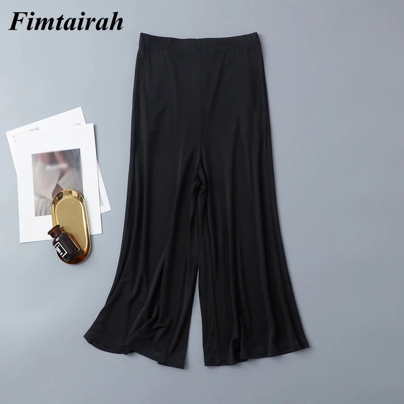 Fimtairah 여성용 실크 니트 와이드 레그 바지, 뽕나무 실크 탄성 허리, 편안한 여름 캐주얼 겉옷 바지, 6A