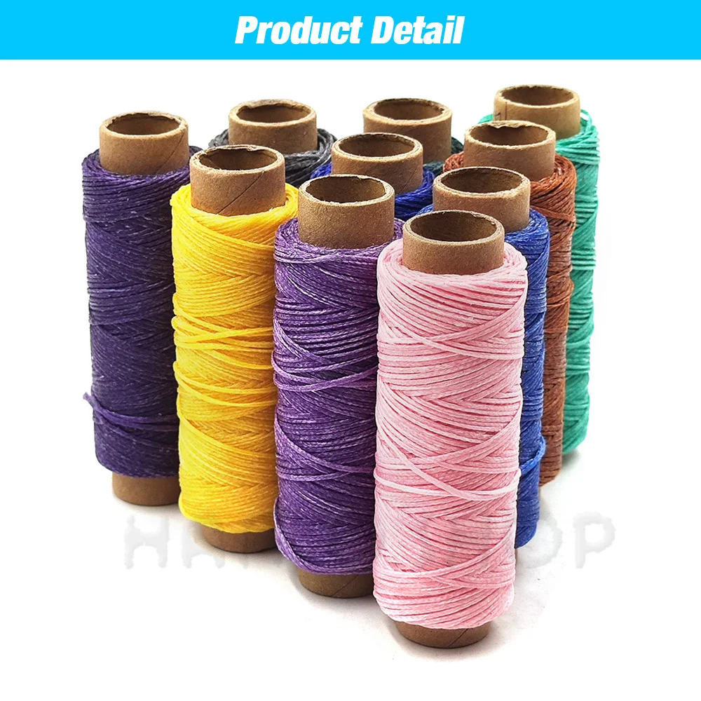 Description Picture 6 of item12/30/50M 150D 0.8mm Thickness Flat Waxed Thread Waxed Cord Hand Stitching Thread Flat Waxed Sewing Line For Leathercraft DIY