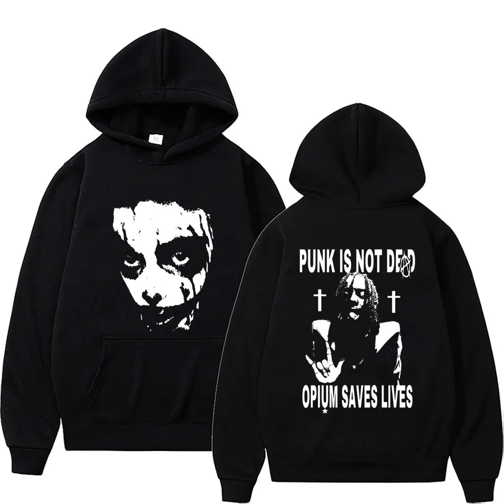 Rapper Playboi Carti Big Face Graphic Hoodie Punk Is Not Ded Opium Saves Lives Back Print Sweatshirt Men Hip Hop Oversized Hoody