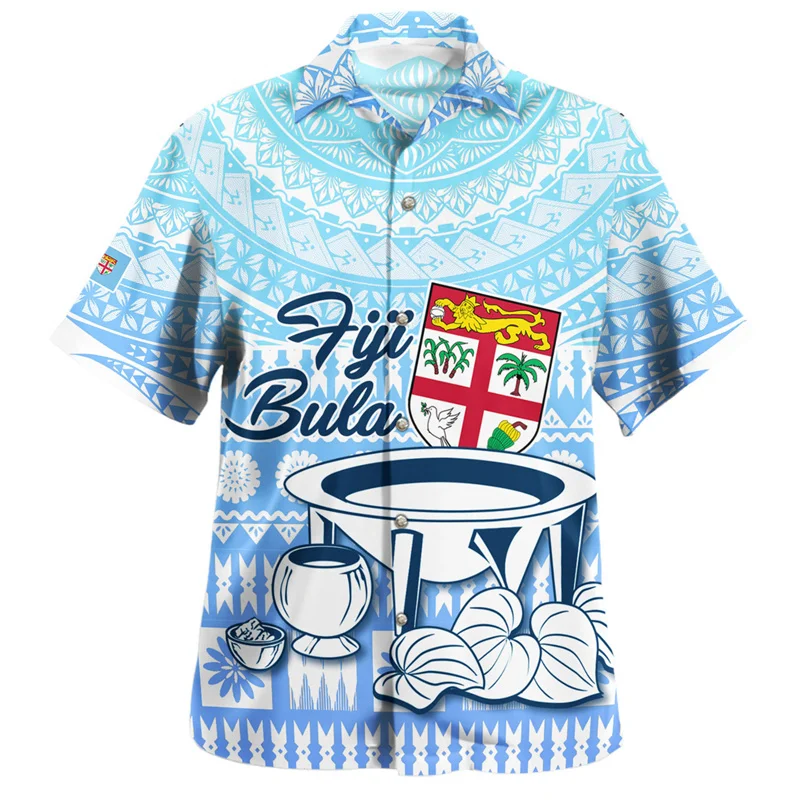 

Summer Hawaiian 3D BULA FIJI Flag Emblem Print Shirts Philippines Fiji Coat Of Arm Graphic Short Sleeves Fashion Men Clothes Top
