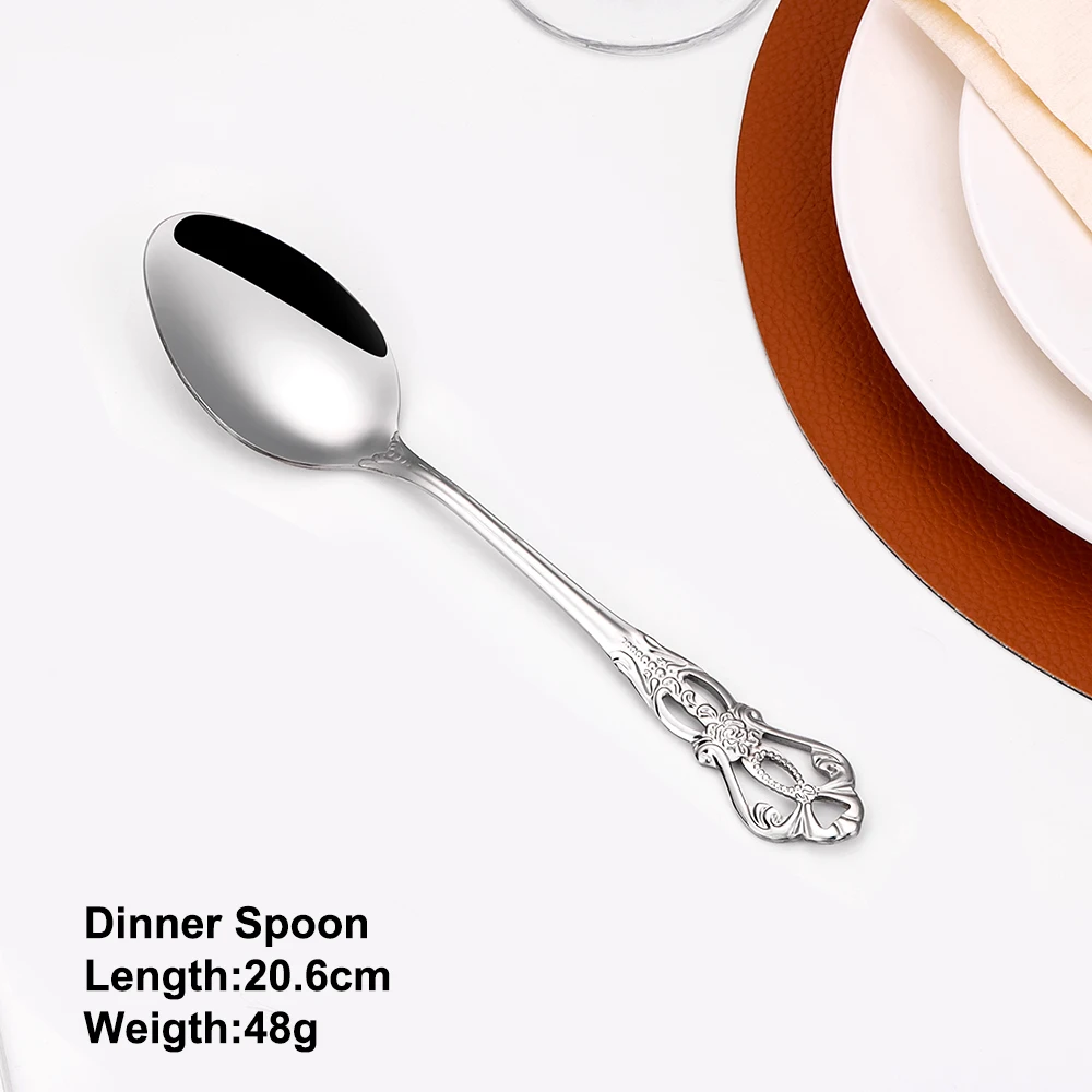2/4/6/12 Pieces Sliver Spoons Gold Dinner Spoon Set Stainless Steel Tableware Western Soup Spoon Mirror Black Luxury Cutlery stainless steel spoon soup spoon