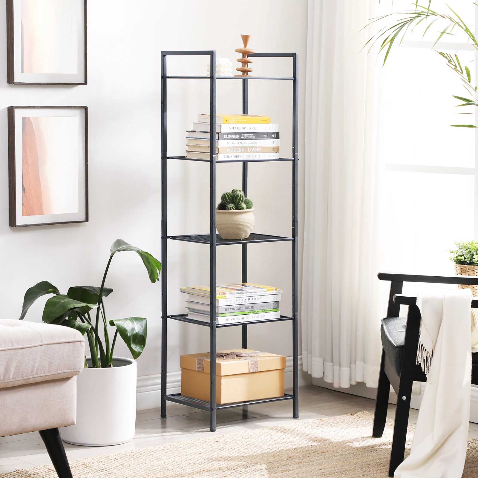 SONGMICS 5-Tier Storage Rack, Bathroom Shelf, Extendable Plant Stand with Adjustable Shelf, for Bathroom, Living Room, Balcony 2