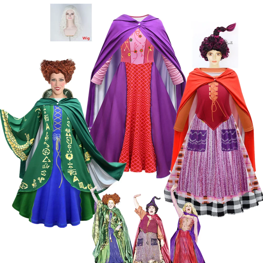 Hocus Pocus Hocus Pocus Winifred Sanderson Mary Sarah Costume Cosplay Bambini Ragazza Dres Costumi Di Carnevale Di Halloween Ragazze Vestono Parrucca