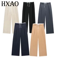 HXAO Women's Pants Baggy Wide Pants Woman Office Wear Pleats Black Pants For Women Autumn Casual High Waist Formal Trousers