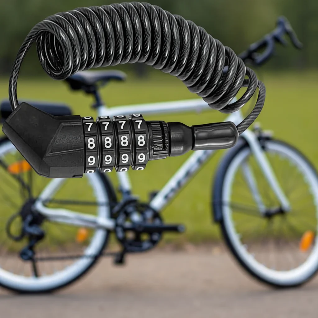 กุญแจล็อคจักรยานแบบพกพาสำหรับใช้งานกลางแจ้ง คุณภาพสูง ป้องกันการโจรกรรม น้ำหนักเบา ใช้ซ้ำได้ พร้อมรหัสล็อค 1