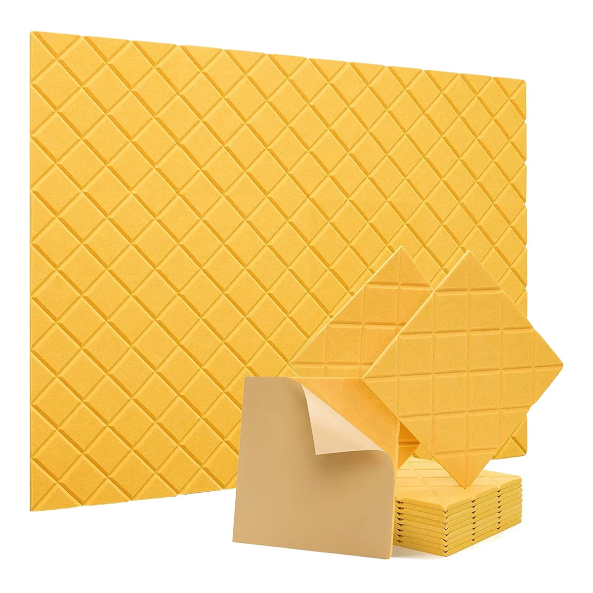 

12 Pack Soundproof Wall Panels,12x12x0.4In Self Adhesive Sound Absorbing Panels,for Recording Studio,Office,Yellow