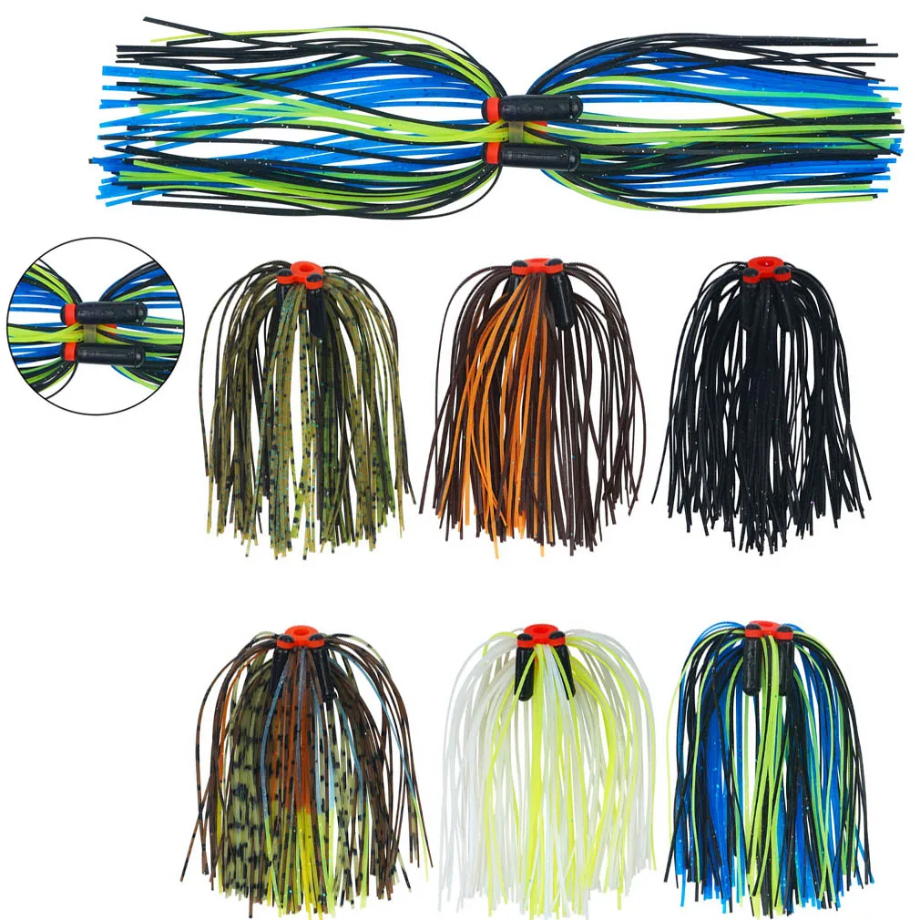 

18/24/30/40PCS Silicone Jig Skirts Fishing Lures With Bell Rattle Spinnerbait Buzzbaits Bass Fishing Jig Skirts Bait Accessories