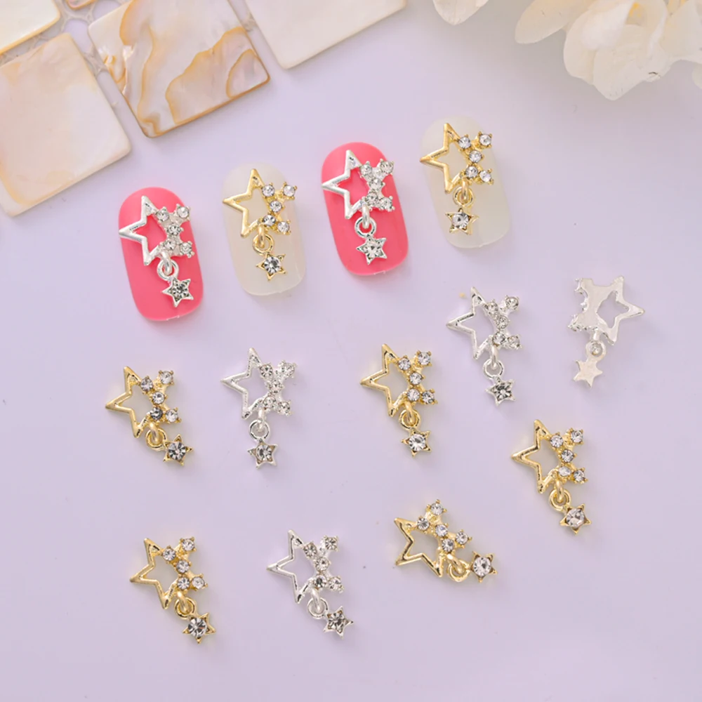 

10pcs Pentagram Star Nail Art Charms Apanese Super Sparkle Diamond Pendant 3d Nail Art Decorations Glitter Manicure Accessories