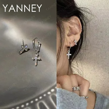 925 Sterling Silver Charm Cross Zircon Stud Earrings for Women and Men. Fashionable, Sparkling Jewelry, Christmas, Birthday Gift