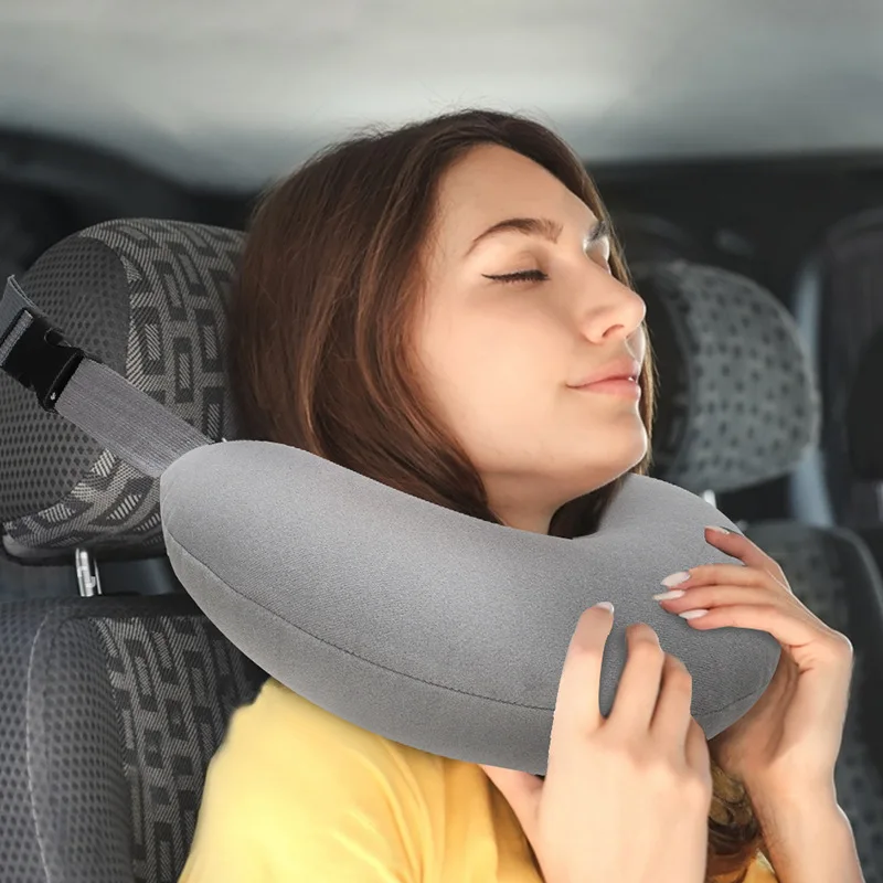 

Travel Car Neck Pillow Inflatable U-shaped Portable Auto Headrest Pillow Adjustable Traveling Sleeping Car Airplane Neck Pillow