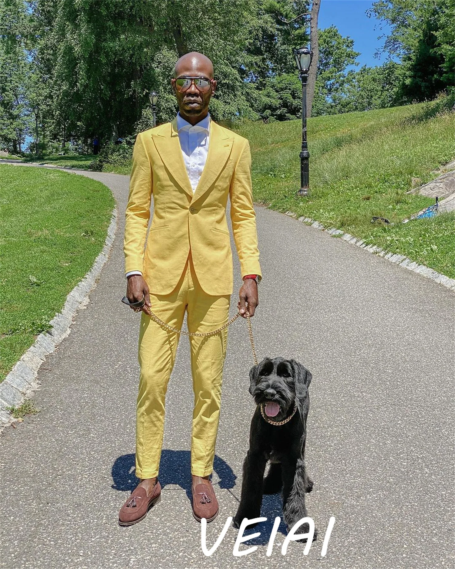 

Yellow Summer Men Suits Linen Peaked Lapel Single Breasted Prom Suits Blazer Jacket Men Tuxedos Suit 2 Piece Coat+Pant