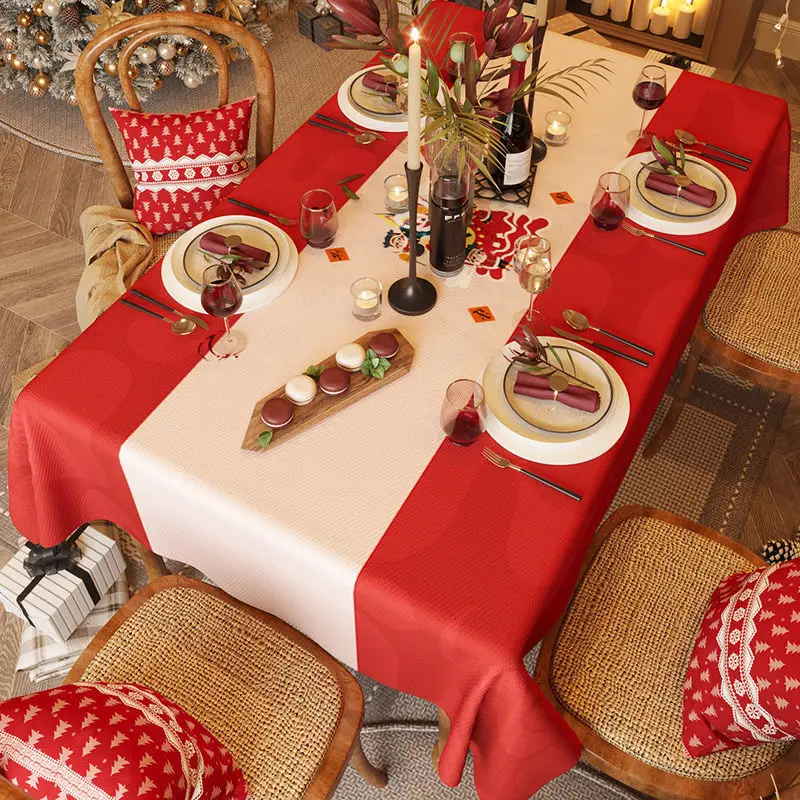 Christmas Red Festive Anti-fouling Tablecloth Wedding Party Light Luxury Rectangular Coffee Table Tablecloth Kitchen Accessories