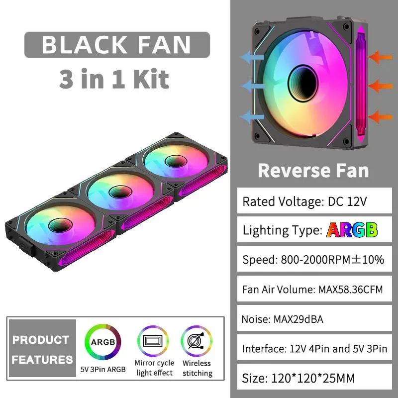 Teucer 12cm Silent PWM Control Fan 5V 3Pin ARGB with AURA SYNC 4Pin Chassis Fan for PC Case Water Cooling