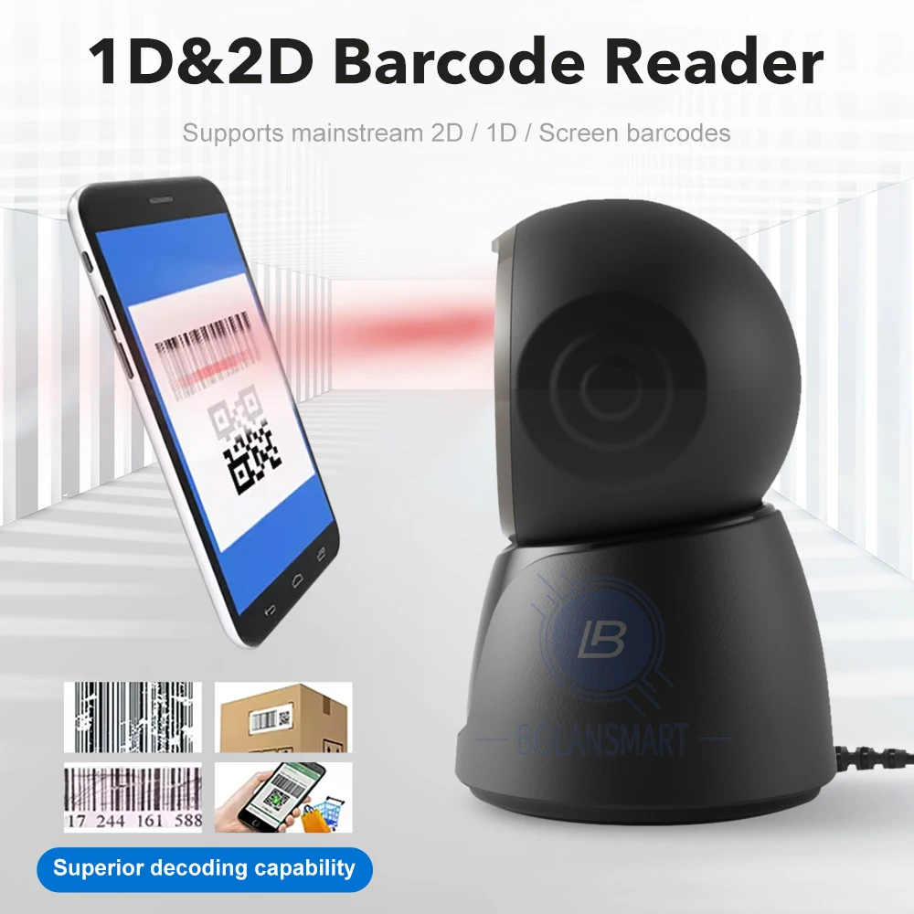 Desktop USB Wired 2D Barcode Scanner Hands-Free Omnidirectional QR Bar Code Reader Scanning Platform With Large Screen
