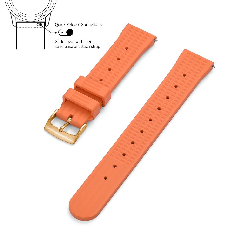 Premium Grade Waffle Design Quick Release Fluoro Rubber Watch Strap