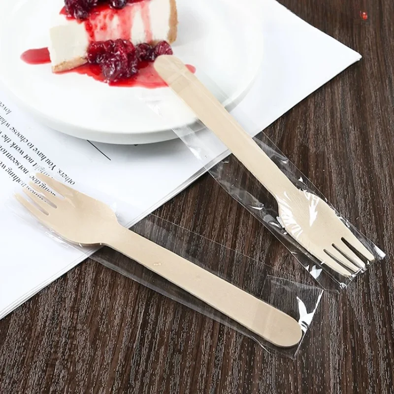 100pcs Disposable Wooden Knives Forks Spoons Biodegradable Independent Packaging Dessert Mini Spoon for Takeout disposable dessert spoons biodegradable cutlery spoon