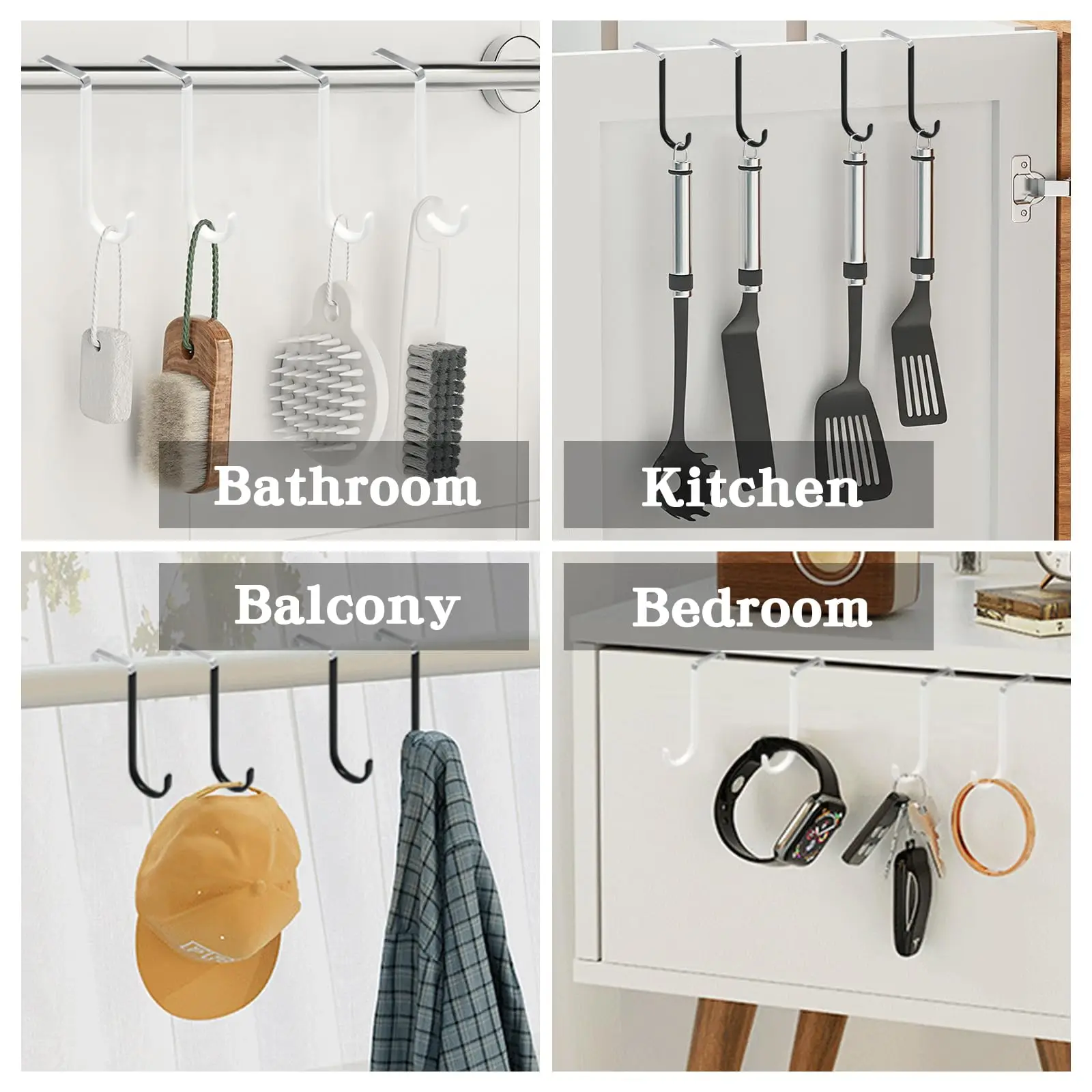 Door Hangers Hooks with Rubber Organizer Hooks for Living Room, Bathroom, Bedroom, Kitchen Hanging Clothes, Towels, Hats, Coats
