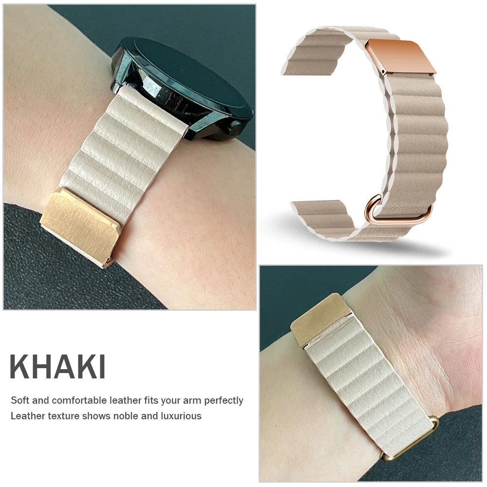 20 22mm Magnetic Leather Wrist Strap for Garmin Vivoactive HR
