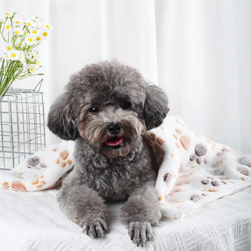 Weiche Flauschige Hochwertige Haustierdecke Flanell Hundeschlafdecke Pfotenabdruck-Muster Haustiermatte Warme Komfortable Decke für Katze Hund – Detail 9