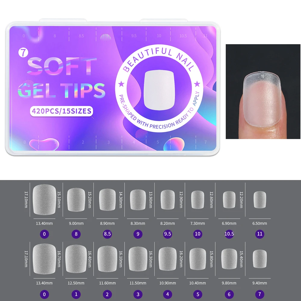 420 Stück Weiche Matte Mandelförmige Nagelspitzen, Voll Transparent, Soak-Off-Gel, Kurze T-Form, Runde Ovale Kapselspitzen für Nagelkunst-Dekoration – Detail 12