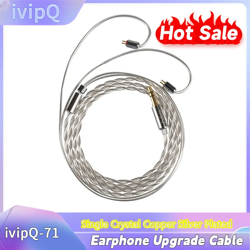 

ivipQ 2-Core Single Crystal Copper Silver Plated 2.5/3.5mm/4.4mm Earphone with MMCX/2-PIN/QDC/TFZ Headphone Connector Audio Line