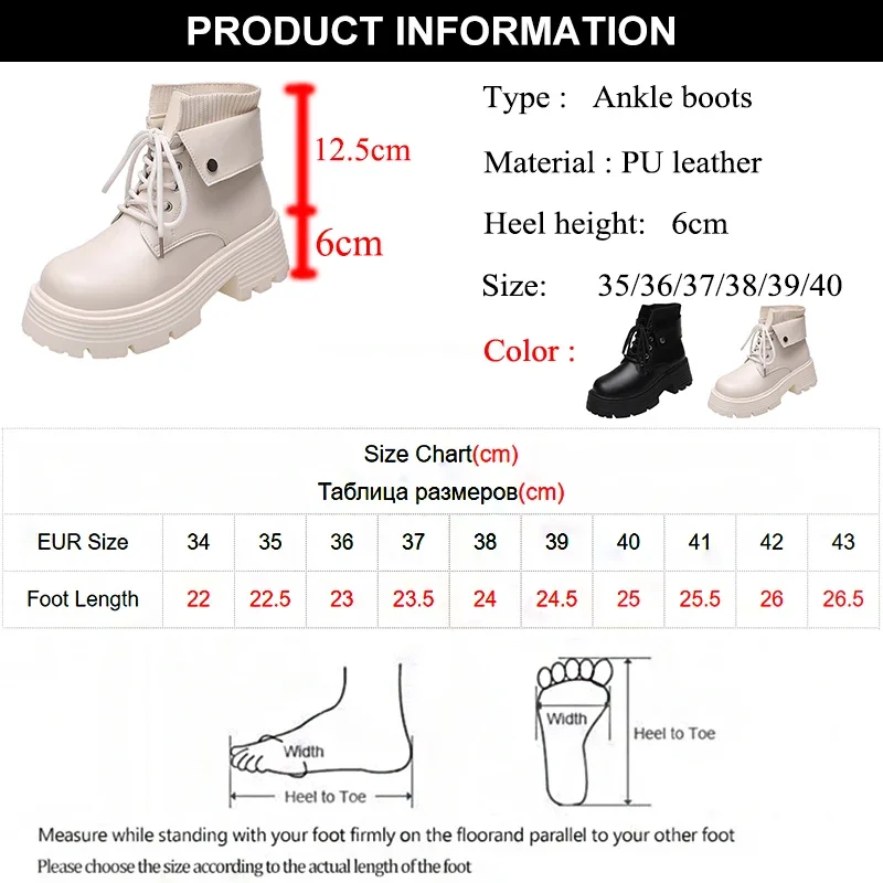 Chunky Platform Women's Motorcycle Boots Autumn Winter Short Plush Warm Ankle Boots Women Waterproof Pu Learher Botas Mujer