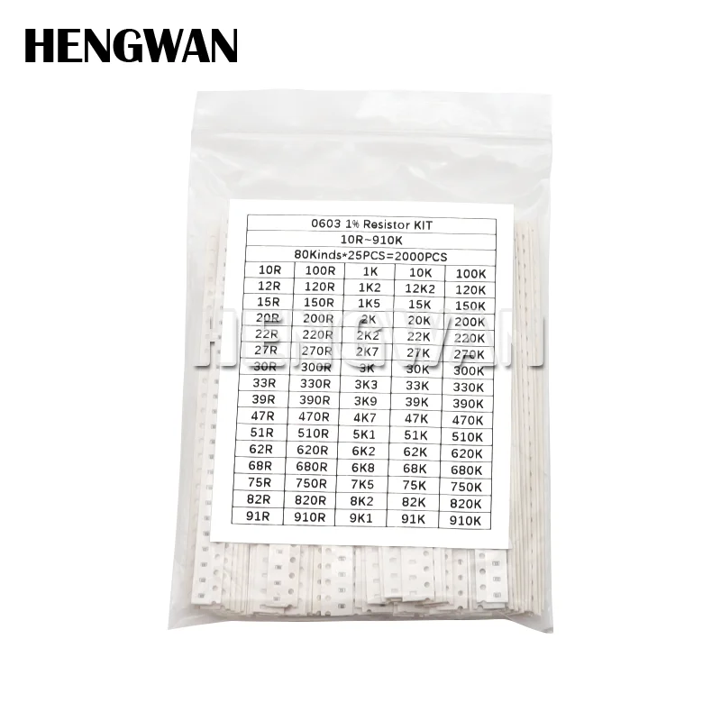 

80Values 1% 0402 0603 0805 1206 SMD Chip Resistor Assorted Kit 10 ohm - 910K Resistance Sample set
