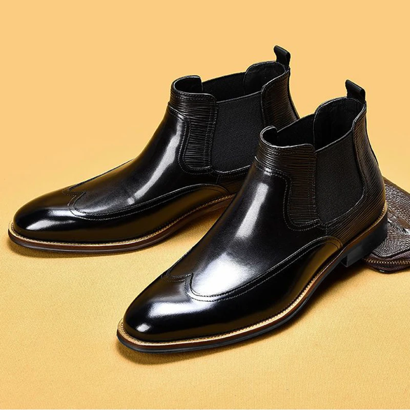 New Chelsea Boots Dress Men Shoes PU Brown Fashion Versatile Business Casual British Style Street Party Wear Classic Ankle Boots