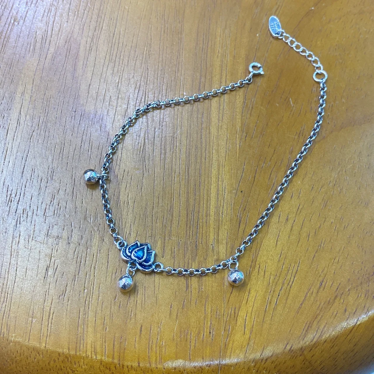 Ethnic Simple 925 Sterling Silver Beads Lotus Anklet Women's Foot Chain Vintage Enamel Ankle Bracelet Jewelry JL008