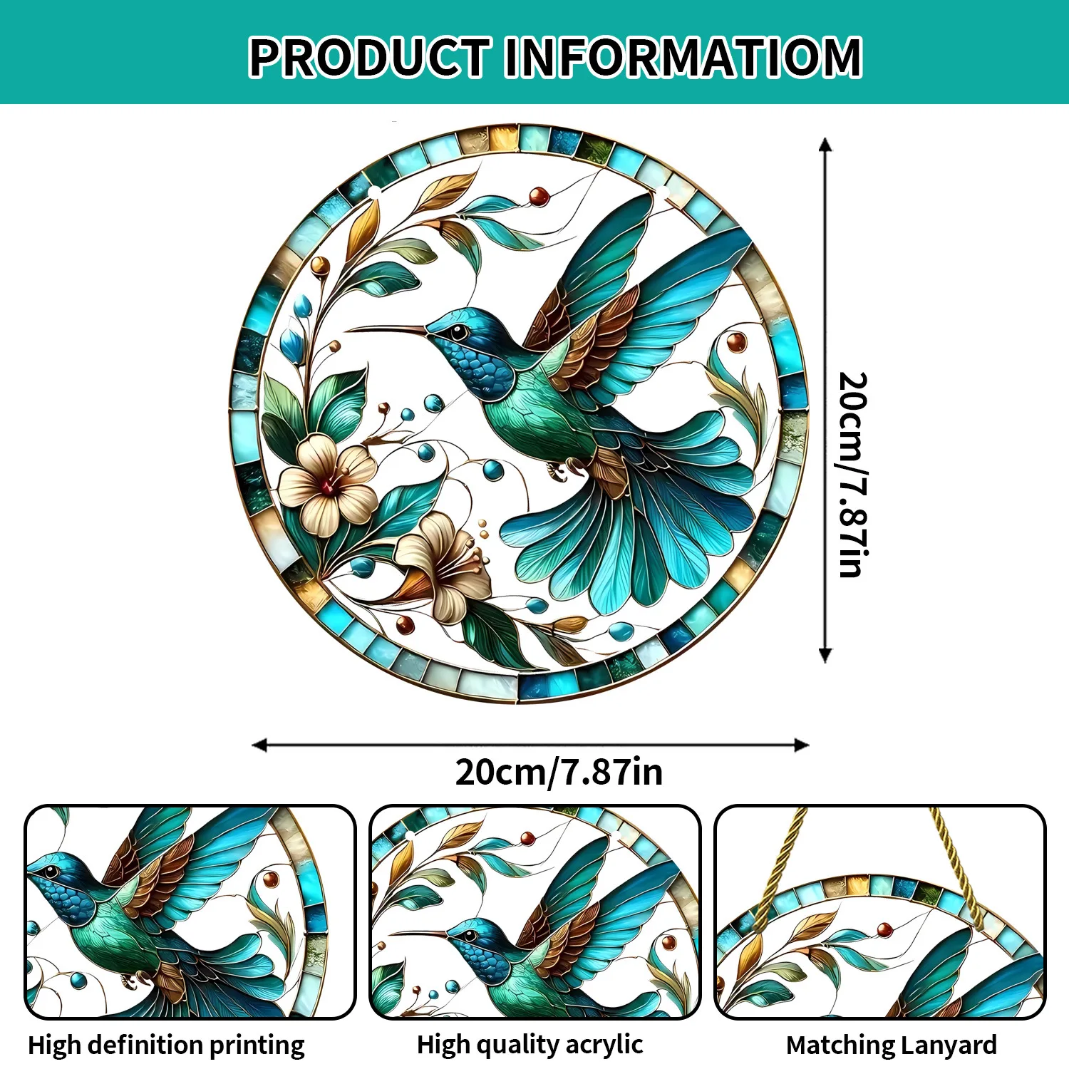 Gorgeous Hummingbird Sun Catcher ，Acrylic Stained Glass, Hanging Decor for All Seasons, Perfect Home & Garden Gift