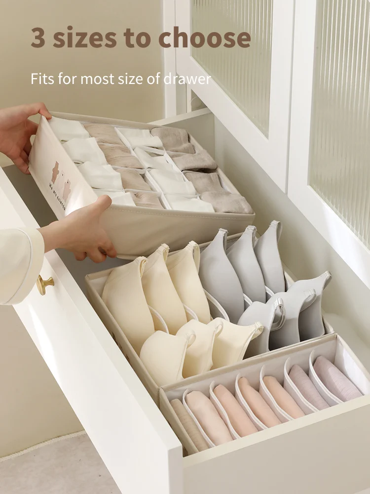 

2pcs Bra Sock and Underwear Drawer Organizers Divider,Closet Socks Organizer and Storage Boxes for Lingerie,Bra,Undies Wardrobe