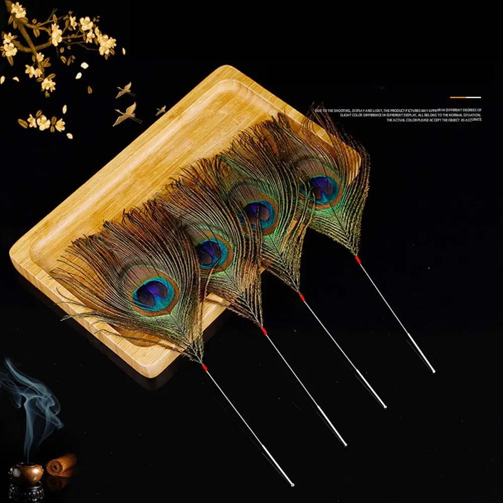 

Useful Peacock Feather Health Care Curette Ear Dig Tools Ear Cleaner Stick Earpick Silver Needle