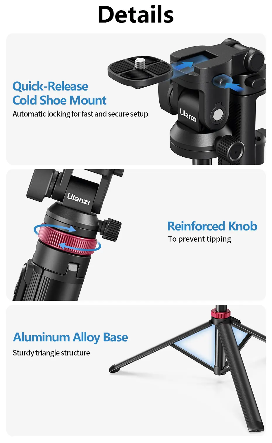 MT-78 1.85M Quick Release Tripod with Remote Phone Holder Cold Shoe Mount 1/4''