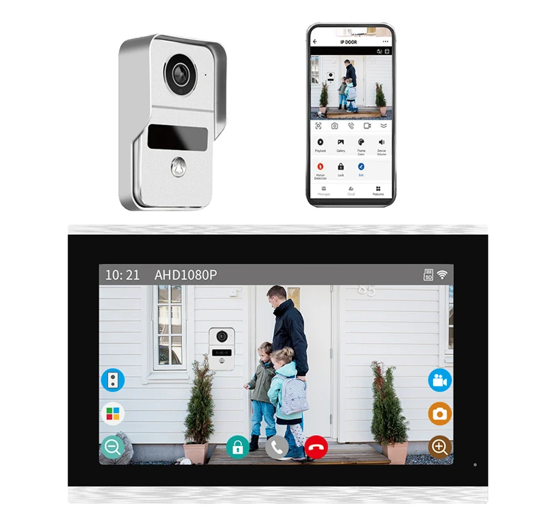 4 Wire Digital Video Intercom System 7 / 10.1 Inch Wireless WIFI Monitor 1080P D