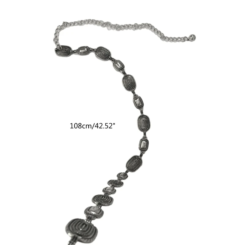 Cintura Donna Vintage Stile Etnico, Catena In Metallo Con Fibbia In Rilievo Turchese, Accessorio Decorativo Regolabile (Lunghezza 110cm), Per Abito O Jeans - 4