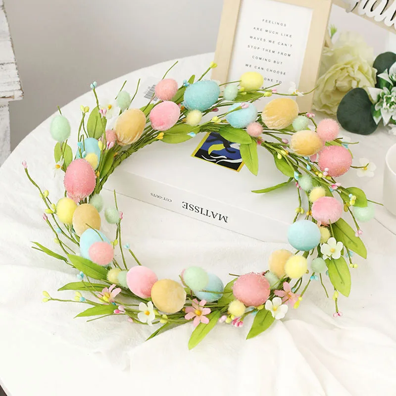 

Easter Egg Wreaths for Front Door Easter Bunny Wreath Artificial Spring Wreaths with Colorful Eggs Flowers Rabbit Decor for