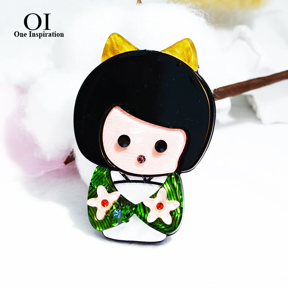 

OI New Acrylic Figure Brooch Cute Cartoon Girl Shape Pins Corsage for Women Girls Coat Suit Scarf Hat Pins Kids New Year Gifts