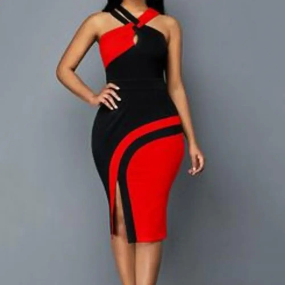 

Plus Size Elegant Women Dress Patchwork Flower Print Contrast Color Sexy Summer Sheath Dress for Parties
