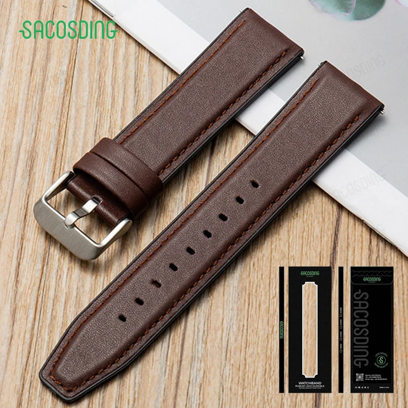 

【SACOSDING】High Quality Leather Strap Band Stainless Steel Watch Buckle Watch Accessories 20mm 22mm Comfort Strap